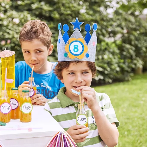 Miniatura 7 de Calcomanías 3D para niños y niñas, corona de tela, regalo de fiesta, decoración de cumpleaños, corona de 0 a 9 números reemplazables Azul