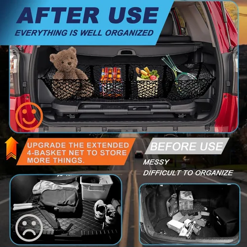 Miniatura 5 de Red de comestibles para caja de camioneta: red de carga resistente de 4 bolsillos para camioneta, red elástica de almacenamiento para caja