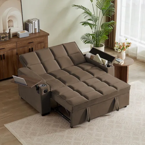 Miniatura 33 de hansones Sofá cama extraíble multifuncional de 66 pulgadas con mesa auxiliar oculta, reposabrazos de almacenamiento, puerto de carga integrado