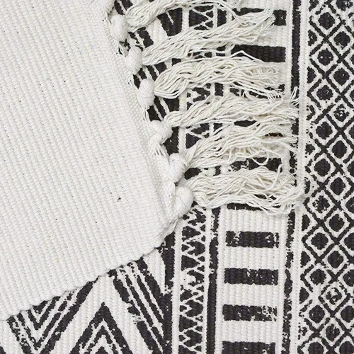 Miniatura 4 de USTIDE - Alfombra de algodón blanco y negro con borla