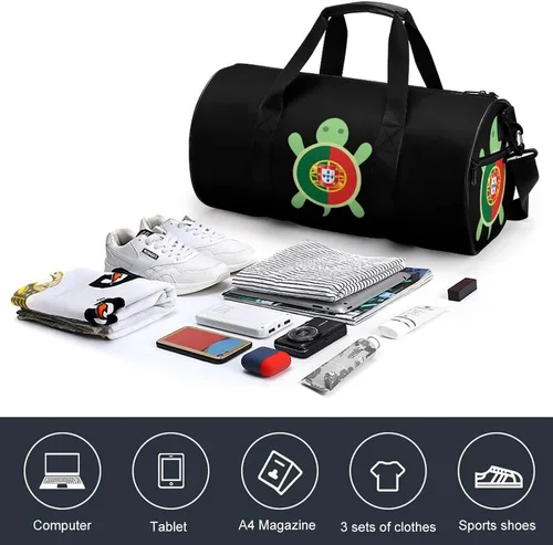 Miniatura 4 de Bolsa de deporte con bandera de Portugal y tortuga, bolsa de deporte ligera, bolsa de entrenamiento con correa ajustable para viajes, senderismo