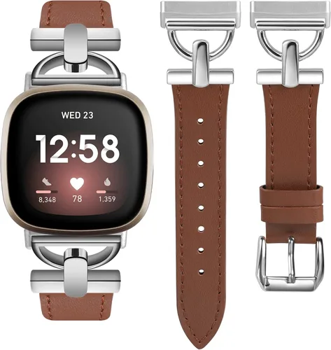 Miniatura 10 de Wearlizer Correa de cuero compatible con Fitbit Versa 3/4 Sense 2, correa de cuero elegante con hebilla de metal en forma de D para reloj