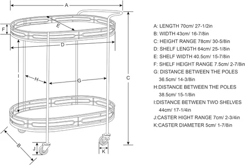 Miniatura 2 de Glitzhome Carrito de servicio de barra de 31 pulgadas de alto, soporte de barra de metal de lujo de 3 niveles con asa y ruedas bloqueables, carrito