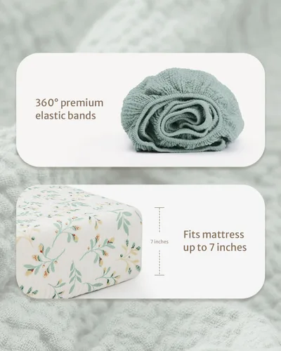 Miniatura 98 de Blissful Diary Sábanas de muselina para cuna para niñas, sábana de bebé de algodón suave bohemio para colchón de cuna estándar de 52 x 28 pulgadas