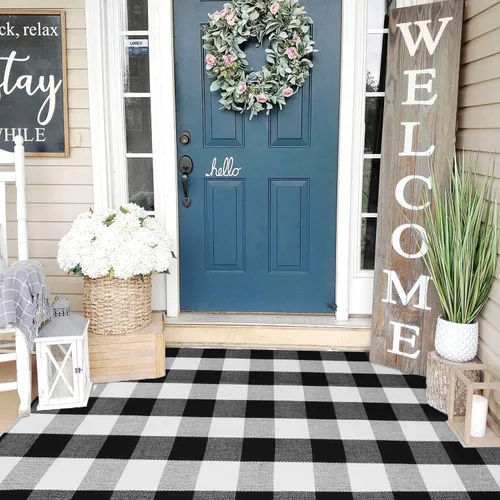 Miniatura 8 de KIMODE Alfombras para puerta delantera de 24"x35", alfombra reversible lavable para decorar el porche de una casa de campo, alfombras a rayas por