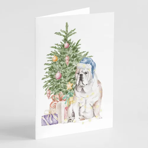 Miniatura 38 de Caroline's Treasures CK8213GCA7P Bulldog, Bulldog Inglés #2 - Tarjetas de felicitación y sobres de árbol de Navidad, paquete de 8 tarjetas en blanco