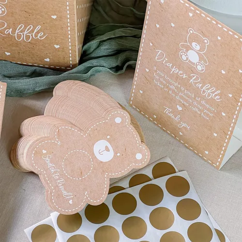 Miniatura 2 de Kate Aspen Rifa de pañales de oso Kraft, bingo y bricolaje para baby shower, juego de rascar (juego de 50), decoraciones de género neutro para baby