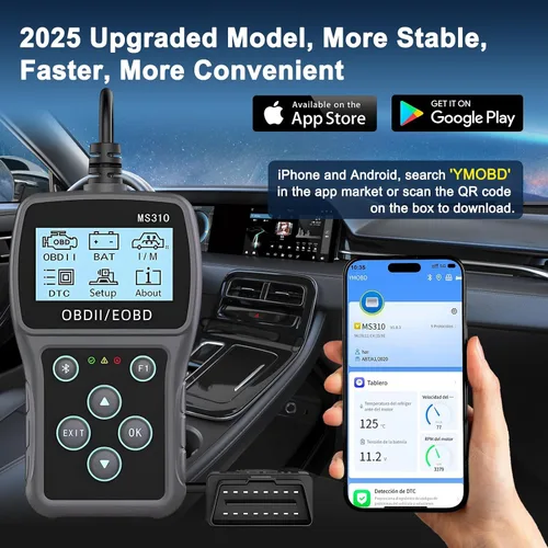 Miniatura 2 de Escáner OBD2 Bluetooth para Coche: Herramienta de Diagnóstico de Coche para Comprobar y Borrar Códigos de Error con Probador de Batería
