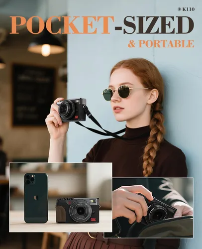 Miniatura 5 de Cámaras digitales True 5K de 64 megapíxeles para fotografía - Enfoque automático, zoom 18X, con pantalla giratoria de 3'' 180°, tarjeta TF de 64 GB