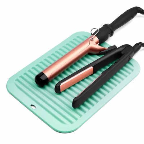 Alfombrilla grande resistente al calor para herramienta de cabello con tiras de velcro, alfombrilla térmica de silicona para rizador, plancha plana