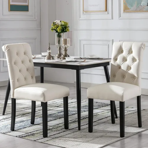 Miniatura 17 de Juego de 2 sillas de comedor tapizadas de piel sintética, sillas Parsons con respaldo alto, sillas laterales sin brazos para cocina y comedor