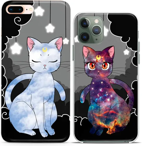 Fundas a juego para parejas compatibles con iPhone 16 15 14 13 12 11 Pro Max Mini Xs X 6s 8 Plus 7+ Xr 10 SE 5 Luna Cats Regalo Silicona Pares Funda