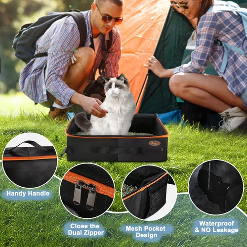 Miniatura 3 de Deblue Caja de Arena Portátil de Viaje para Gatos con Tapa, A Prueba de Fugas y A Prueba de Agua, Caja de Arena Ligera para Gatos para Carro, Viaje