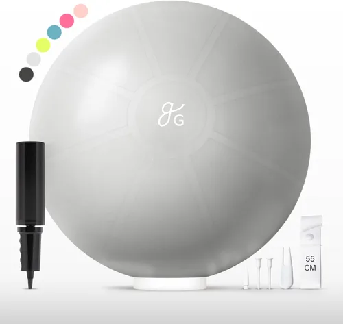 Miniatura 15 de Greater Goods Pelota de yoga anti-estallido para pilates, estabilidad, embarazo y entrenamientos, incluye bomba, en varios tamaños y colores Gris