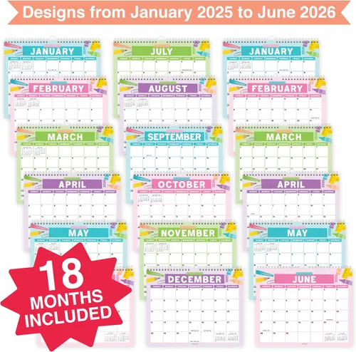 Miniatura 4 de Hadley Designs Calendario de pared 2025-2026 – Calendario colgante de 18 meses 2025-2026 para familia, hogar, escuela y oficina, encuadernado
