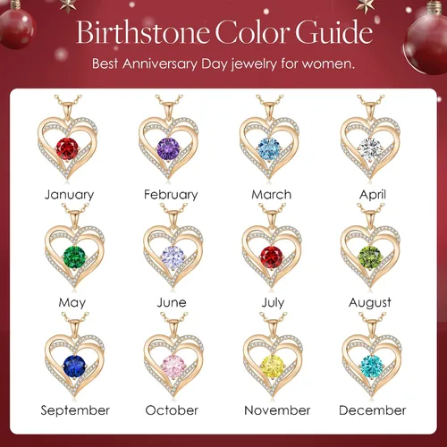 Miniatura 6 de LOUISA SECRET Love Heart Birthstone Necklaces for Women, 925 Sterling Silver Women Pendant Necklace, Mothers Day Birthday Anniversary Jewelry Gift