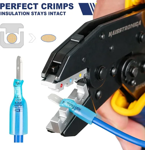 Miniatura 4 de haisstronica Kit de herramienta de crimpado de 6 en 1 y pelacables, crimpadora de alambre de carraca con 6 piezas de matrices intercambiables