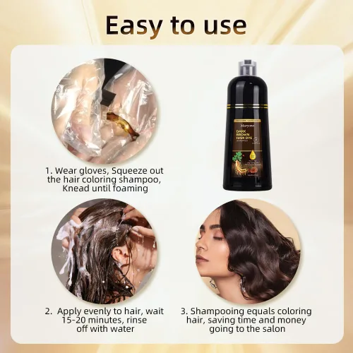 Miniatura 5 de Maryono Champú de tinte para el cabello castaño oscuro 3 en 1 para cobertura de canas, ingredientes herbarios, color instantáneo, para mujeres
