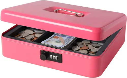 Miniatura 10 de Decaller Caja de dinero con cerradura de combinación, caja de seguridad de metal pequeña con bandeja de dinero, 7 4/5 x 6 4/5 x 3 3/5 pulgadas