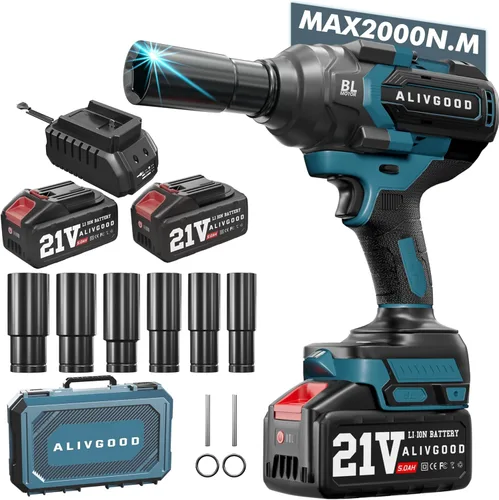 Miniatura 10 de Mejora de 1300N.m/1000Ft-lbs Llave de Impacto Inalámbrica, 2 Baterías de 5.0AH, Pistola de Impacto Eléctrica de 1/2 Pulgada, Cargador Rápido, Llave