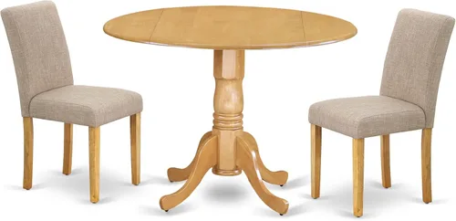 Miniatura 20 de East West Furniture DLAB3-BLK-06 - Juego de comedor de 3 piezas para espacios pequeños, contiene una mesa de comedor redonda con Dropleaf y 2 sillas
