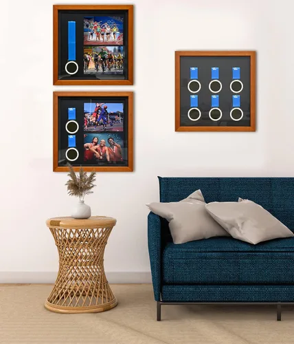 Miniatura 2 de Caja expositora de 6 medallas, marco de madera maciza para medallas deportivas, marco de fotos de medallas, perfecto para maratón, corredor