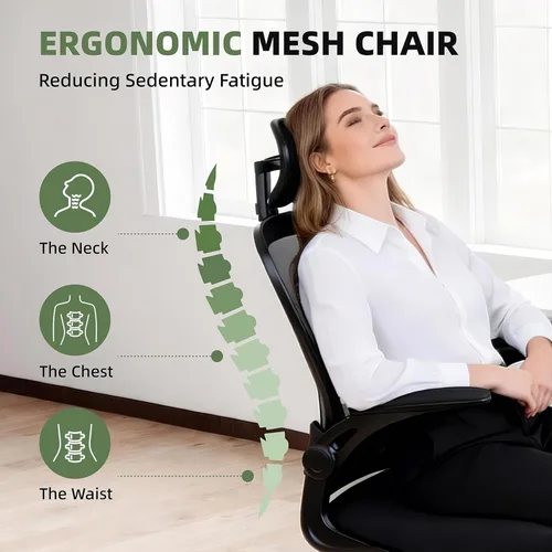 Miniatura 5 de ralex-chair Silla de oficina ergonómica con reposacabezas ajustable y soporte lumbar, silla de escritorio para computadora con reposabrazos Negro