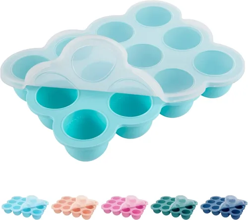 Miniatura 11 de Bandeja congelador de alimentos para bebés de 6 x 3 onzas con clip en la tapa, verde brillante, moldes para congelador a prueba de fugas, contenedor