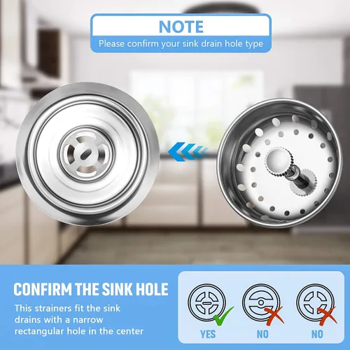 Miniatura 3 de Mudder 3 piezas de colador y tapón de drenaje para fregadero de cocina, tapón de eliminación de basura de acero inoxidable con asa, filtro universal