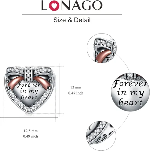 Miniatura 4 de LONAGO Abalorio de plata de ley 925 con diseño de mariposa y pavo real para mujer
