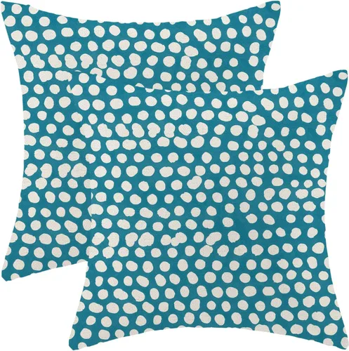 Miniatura 19 de CXMEIFLY Fundas de almohada de lunares 16x16 pulgadas, juego de 2 fundas de almohada azules y crema para exteriores, fundas de almohada decorativas