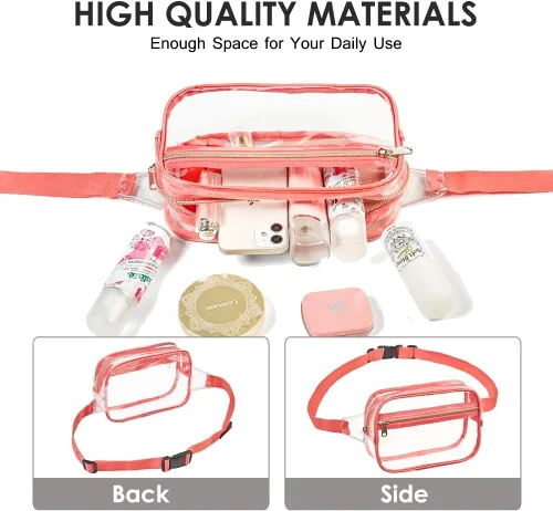 Miniatura 20 de Clearworld Riñonera transparente para mujeres y hombres, paquete de cintura aprobado por estadio con correa ajustable, bolsa de cinturón de moda