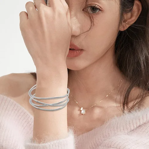 Miniatura 3 de Ximalun Cuff Bangle Bracelet Set for Women,Multi-layer Cross Wire Bangle Bracelet Open Adjustable Wide Wire Bracelets Cuff Wrap Bracelet for Teen