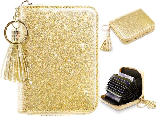 Miniatura 2 de Billetera pequeña para tarjetas de crédito RFID con purpurina linda para mujer