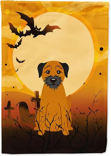 Miniatura 230 de Caroline's Treasures BB4307GF - Bandera de Halloween Airedale para jardín, bandera decorativa para patio exterior, obras de arte de patio, macizos