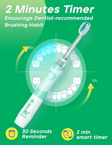 Miniatura 3 de SEAGO Cepillo de dientes eléctrico para niños con temporizador de cepillado de 2 minutos y 8 cabezales de cepillo de repuesto, la luz LED arcoíris