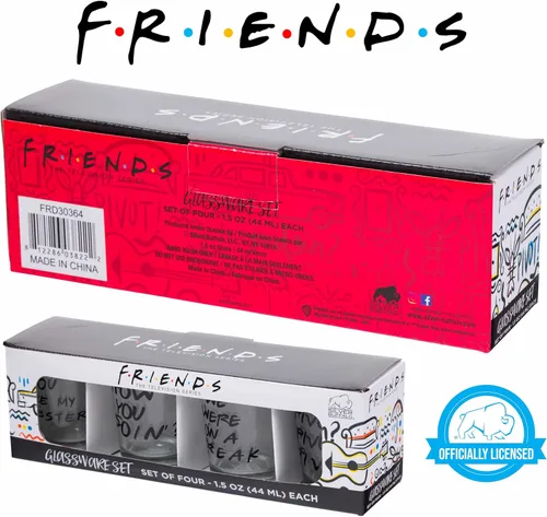 Miniatura 8 de Silver Buffalo Friends - Frases icónicas "You're My Lobster", "How You Doin'", "Pivot" y "We Were On A Break!", Paquete de 4 mini gafas, 1.5 onzas