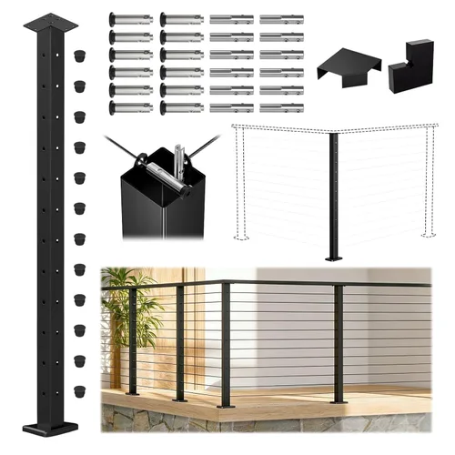 Miniatura 11 de Muzata Kit de barandilla de cable modular negro de 4 a 8 pies, kit de postes de 42 pulgadas, juego completo de sistema de barandilla de cable