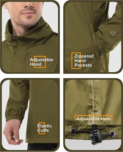 Miniatura 26 de Outdoor Ventures Chaqueta de lluvia para hombre, impermeable, ligera, plegable, para senderismo, golf, correr
