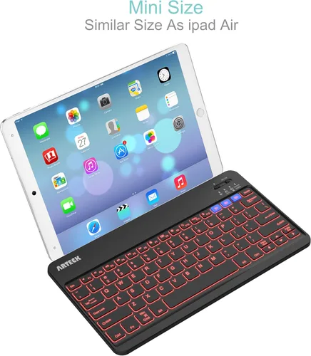 Miniatura 3 de Arteck HB220B Universal Retroiluminado 7 colores y brillo ajustable Multi-dispositivo delgado portátil inalámbrico Bluetooth 3.0 teclado para iOS