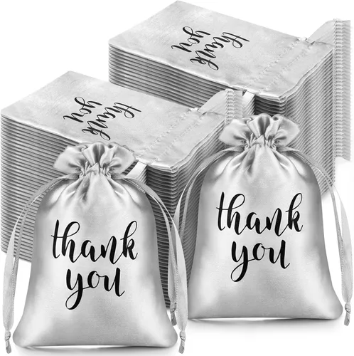 Miniatura 8 de Roowest 100 bolsas de regalo de satén con cordón de agradecimiento para joyas, bolsas de dulces para boda, despedida de soltera, baby shower, bolsa