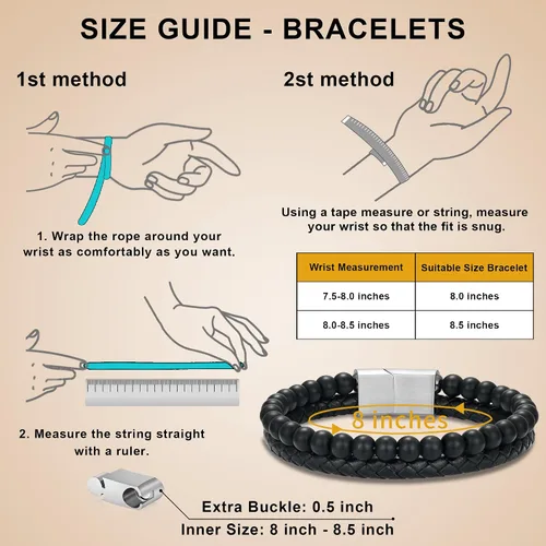 Miniatura 6 de LUXEJEW Regalo Navidad para hombre, brazalete de cuero con cuentas, con letra inicial nombre, 15/64 de pulgada, ágata mate, hecho a mano, ajustable