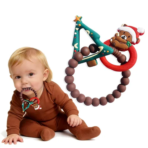 Mordedor de silicona para bebé, árbol de Navidad y oso, anillo de dentición, juguetes de dentición para niños pequeños, regalos de Navidad o relleno