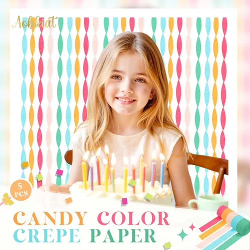 Miniatura 9 de AOBKIAT 5 rollos de papel crepé de serpentinas de arco iris, decoraciones de fiesta de Candyland para Navidad, cumpleaños, boda, despedida