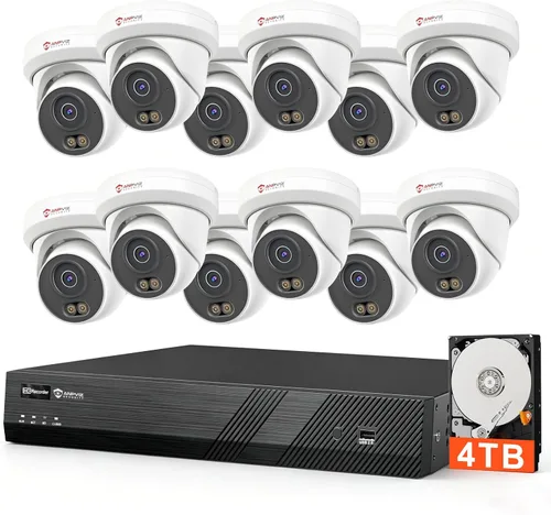 Anpviz Sistema de cámara de seguridad PoE de 16 canales, NVR comercial de 12 MP 4K 16 canales para negocios, 12 cámaras de torreta IP con cable de 6