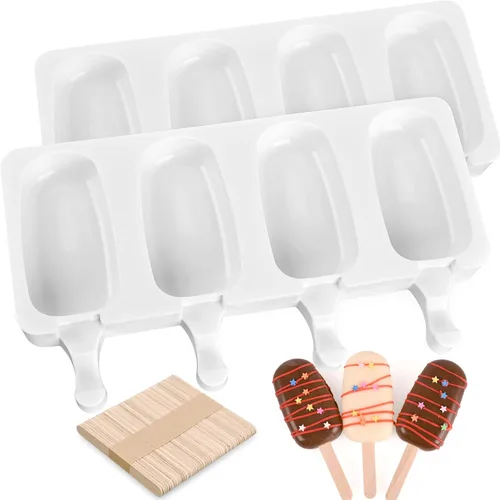 Miniatura 13 de WMKGG Juego de moldes de silicona para paletas, 2 piezas de moldes para helado con 50 palitos de madera para pastelitos, paletas de hielo, Azul