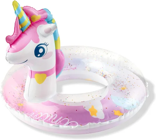 Zainpe Flotador inflable de unicornio para piscina con purpurina, colorido anillo de natación inflable de verano al aire libre, tubo de balsa