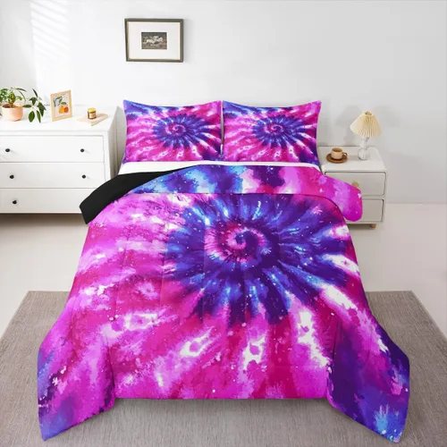 Miniatura 13 de Erosebridal Juego de edredón de teñido anudado psicodélico en espiral, tamaño individual, juego de ropa de cama bohemio con remolinos de acuarela