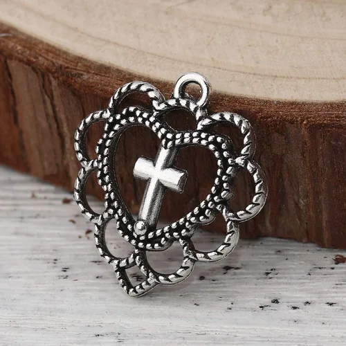 Miniatura 5 de JGFinds Colgantes con dije de cruz – Paquete de 130 (30 de corazón, 50 de cada una de las cruces) aspecto de filigrana de estilo antiguo, tono