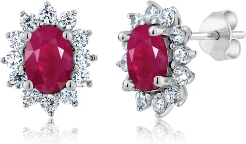 Miniatura 140 de Gem Stone King Aretes ovalados de plata de ley 925 de 0.276 x 0.197 in con piedra natal de la princesa Diana, estilo halo real para mujeres